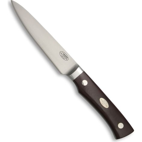 Couteau à scie Fallkniven en acier laminé CoS avec lame de 11,5 cm, manche micarta marron dans boîte en bois. (1/4)