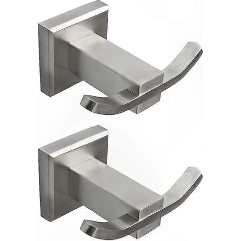 Crochets muraux doubles pour serviettes et peignoirs, acier inoxydable brossé SUS 304, lot de 2 accessoires de salle de bain, fixation murale robuste (1/5)