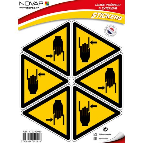 Planche 6 Pictogrammes Triangle 100mm - Danger écrasement des mains - 4242118