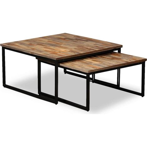 Table basse Table d'appoint pour Salon Chambre - gigogne 2 pcs Teck massif de récupération BV672372 - BonneVie (1/5)