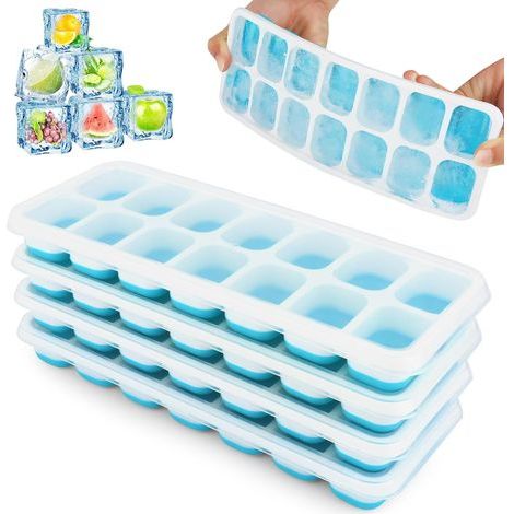 Stapelbare Silikon-Eiswürfelformen mit Deckeln für Lebensmittel, Getränke und Babynahrung (blau), 4er-Set (1/5)