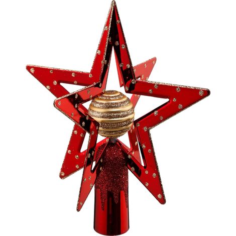 Déco Sapin de Noël Cimier en 3D Étoile et Boule rouge doré pailleté - Feeric Christmas (1/5)