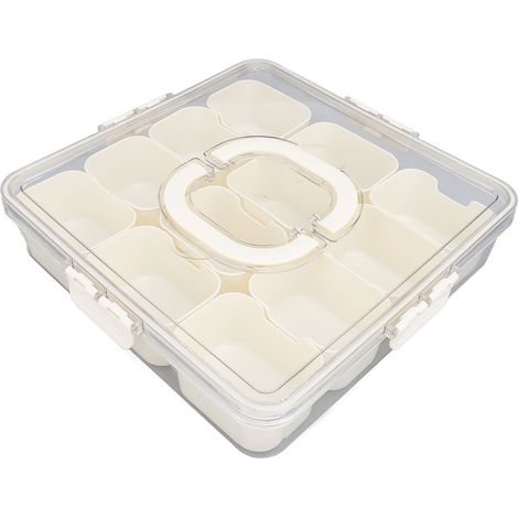 Divided Serving Tray with Transparent Lid Handle 12 Compartments PET ABS Divided Serving Box for Snack Spice Fruit (1/5)