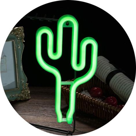 LED green Cactus Neon Light battery or neon LED Powered USB Itself connect Decorations mounted Night Lights for the children Gift for children Accueil Decoration Party Supplies Indoor- (1/5)