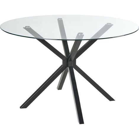 Tavolo da pranzo rotondo Glamour ⌀120 cm Piano in vetro temperato Gambe d'accento Nero Meston