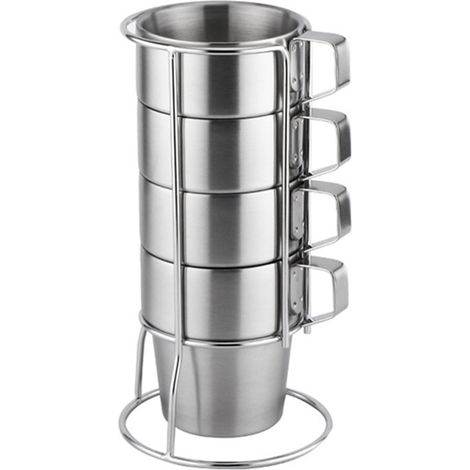 Lot de 4 tasses à café en acier inoxydable, style européen, double paroi épaisse, empilables et isolantes (1/5)