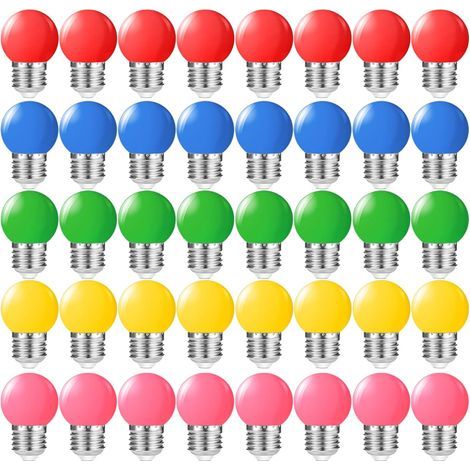 40 pcs E27 Led multicolore 1W ampoules colorées Led ampoules colorées Déco,rouge, jaune, bleu, vert et rose,pour Noël mariage fête,AC 230V (1/5)