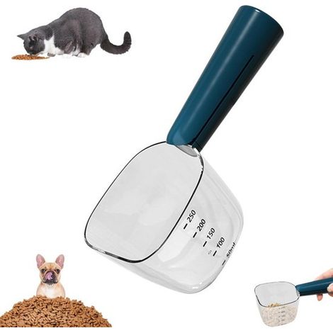 Set di 2 pezzi composto da misurino per cibo per cani, paletta e cucchiaio, colore blu, cucchiaio multifunzionale in ABS per gatti, adatto sia per interni che per esterni. (1/5)