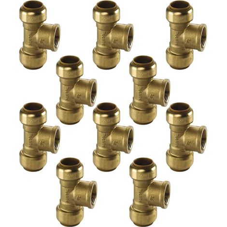 Kupfer Steckfitting Tectite T-Stück Innengewinde 15 mm - 1/2" - 15 mm DVGW 10 Stück