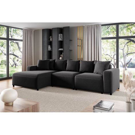 Ecksofa Designersofa Sofa MEGAN in Stoff Salvador Schwarz Ottomane Links (1/2)
