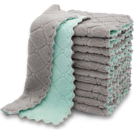 Lot de 12 torchons de cuisine de qualité supérieure, super absorbants, en velours corail, antiadhésifs, lavables à l'huile