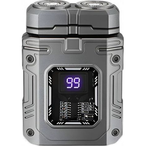 (Grau) Elektrischer Herrenrasierer, wiederaufladbar, wasserdicht (IPX7), mit magnetischem Scherkopf für geschlossene Bärte, Grau (1/5)