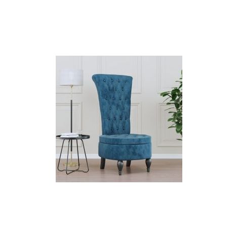 Chaise à dossier haut bleu velours conception de bouton (1/5)