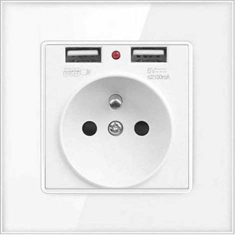 Prise électrique murale avec double USB – Chargeur 5V/2100mA pour iPhone/Android – Matériau PC ignifuge – Installation facile (1/5)