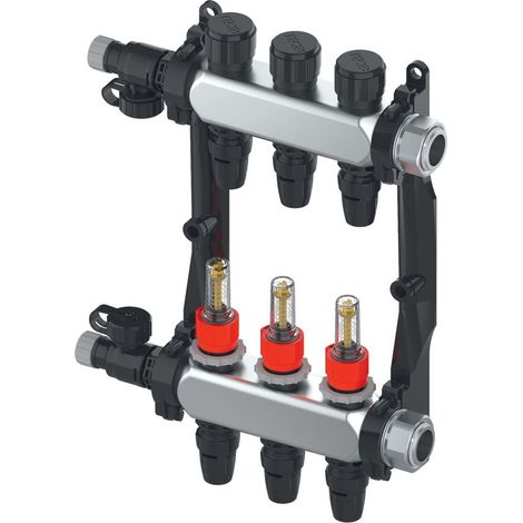 TECE TECEfloor Edelstahlverteiler HKV 2, Typ TECElogo-Push SLQ, mit Durchflussanzeige, 1 IG flachdichtend, 77311102 (1/3)