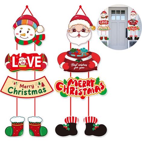 Lot de 2 bannières de Noël pour porte et porche, 8 modèles décoratifs, panneaux festifs pour intérieur et extérieur, maison et bureau (1/5)