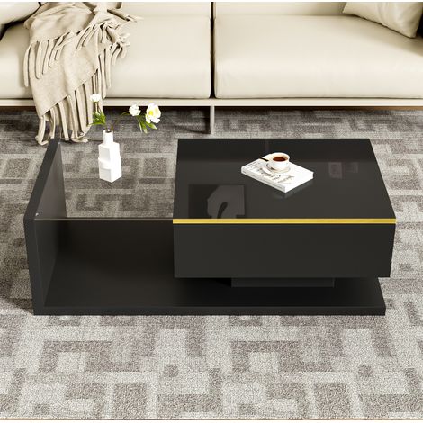 Mesa de centro 100 x 50 x 32,5 cm con vidrio templado y LED 16 colores negra HAVRYA (1/5)