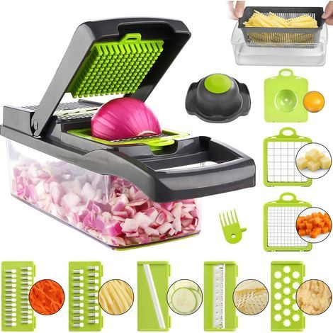 Mandoline Slicer, 12 in 1 Multifunctional Kitchen Vegetable Cutter, 7 Replaceable Stainless Steel Food Choppers with Egg Separator, Hand Guards Perfect for Cutting Fruits (1/5)