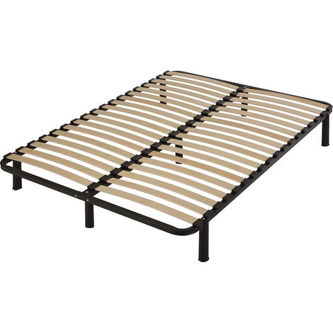 Altobuy – Sommier démontable 140x190 cm – 2x18 lattes en bouleau – Structure métal laqué noir – 7 pieds inclus – Poids max 200kg (1/4)