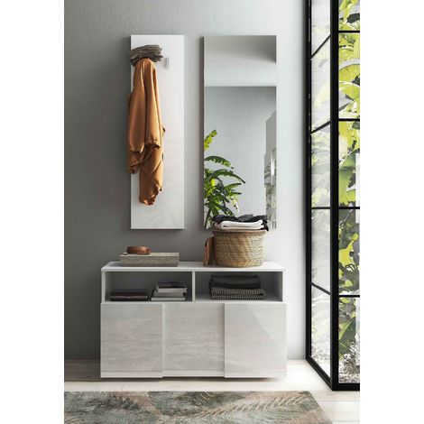 Set Mobili Ingresso Base 1 Ribalta Bianco Lucido + Appendiabiti + Specchiera Dama StilProjectStore.com (1/3)