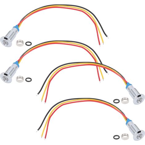 4 jeux de LED rondes précâblées étanches bicolores pour signalisation, anode commune, 8 mm, 36 V (rouge et jaune)