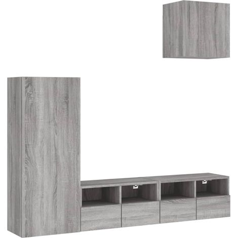Mobile TV multimediale scaffale TV credenza TV sala da pranzo soggiorno camera da letto 4 pezzi legno ingegnerizzato Sonoma grigio 020029247