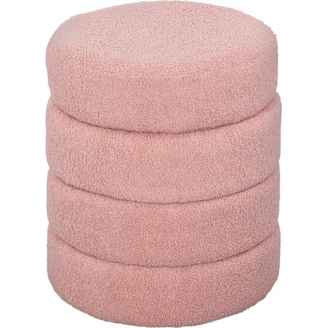 Tabouret rond en polaire douce, jusqu'à 120 kg, Ø 40 x H 45 cm, rose (1/5)