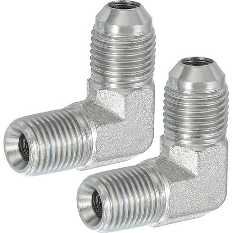 Adaptateur de tuyau à 90 degrés, 2 pièces 9/16" Mâle 37° Flare JIC x 1/4" Mâle BSPT Connecteur en acier au carbone Coude pour air hydraulique, fluide, carburant, eau, huile, argent (1/5)