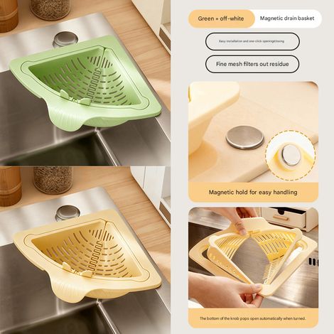 Set di 2 retine filtranti magnetiche per lavello - Scolapiatti da cucina - Cestello - Uso domestico - Rete triangolare anti-intasamento per lavello - Aiuto per lo scarico (1/2)