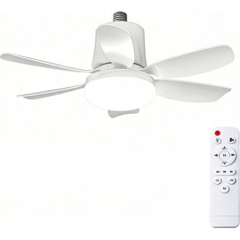 Ventilateur et lampe 2 en 1 - Avec télécommande - Diamètre 47 cm - Mini ventilateur à six vitesses - Trois vitesses de ventilation - Base à visser - Installation facile - Convient aux chambres, cuisin (1/5)