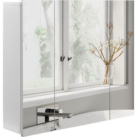 Meuble-lavabo avec miroir, mural, modèle à trois portes, étagères internes réglables, dimensions : 70 x 15 x 60 cm, blanc.