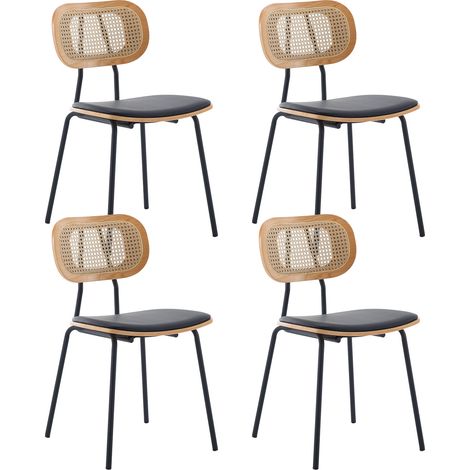 Wahson Lot de 4 Chaises en Bois, Chaise Salle a Manger Vintage avec Dossier Rotin, Chaise Salle Manger Pour Cuisine, Noir