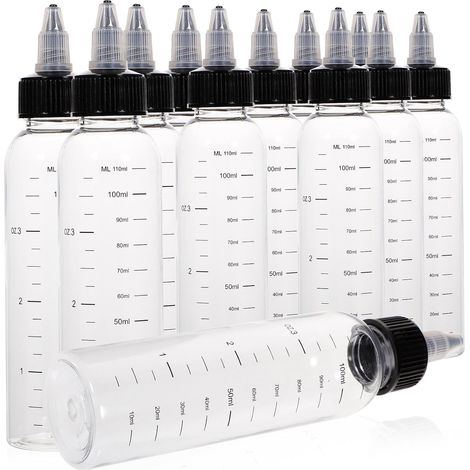 12 Squeeze-Resistant PET Plastic Bottles, 120ml, Graduated Scale, Transparent Fine-Spout Cap, Refillable, Flavored, for Hair Salons and Pet Shops (1/5)