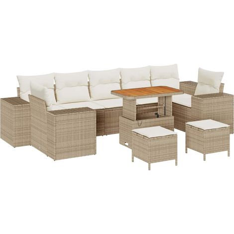 Maison Exclusive - Garten-Sofa-Set 10 pcs Beige Poly-Rattan