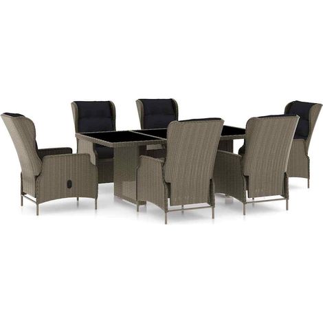 Maison Exclusive - Set da Pranzo da Giardino 7 pz con Cuscini in Polyrattan Marrone (1/5)