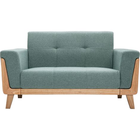 Sofá nórdico 2 plazas de tela verde grisáceo y madera clara FJORD (1/4)