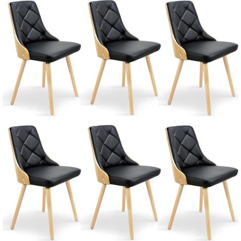 Lot de 6 Chaises Scandinave "Cargo" 79cm Chêne & Noir (1/4)