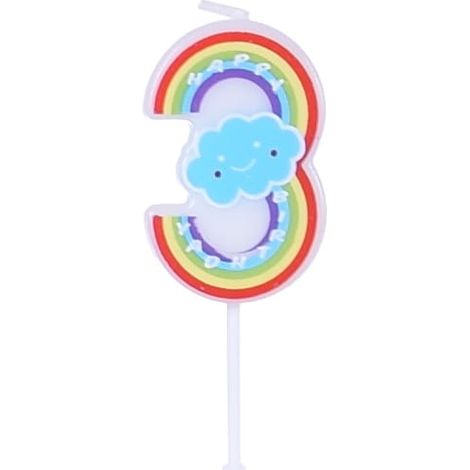 Vela de cumpleaños con el número "3" del arcoíris (1/2)