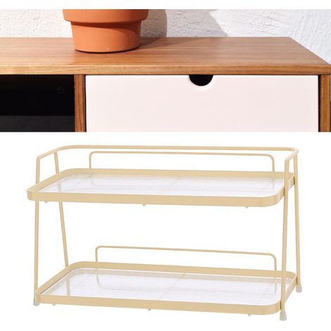 Organisateur de comptoir de salle de bain à 2 niveaux, étagère de rangement pour cosmétiques, crème jaune (1/5)