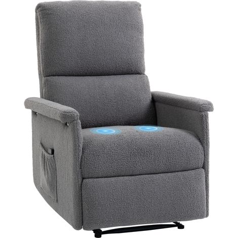 Fauteuil de massage - HOMCOM - dossier inclinable, large assise, repose-pied et poche latérale - polaire Teddy - 69x84x99cm - gris (1/5)