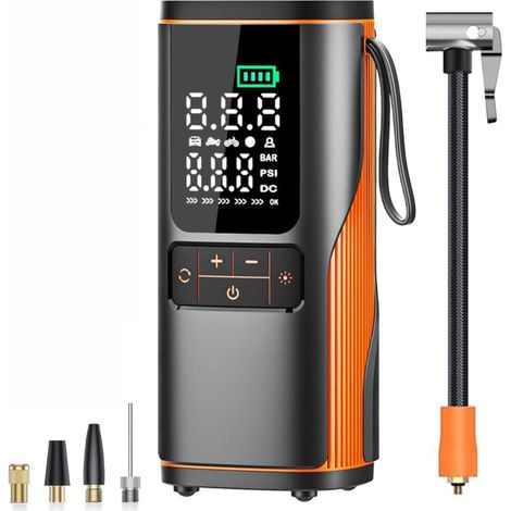 Compresor de aire portátil para neumáticos, pantalla digital de presión en tiempo real, 150 PSI (negro) (1/5)