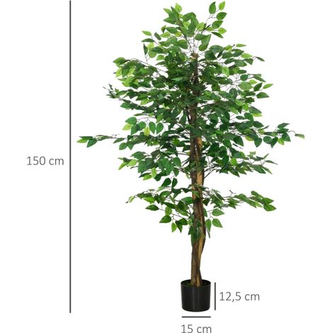 Plante artificielle de ficus,fidèle à la réalité,150 cm de haut,avec pot,verte