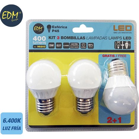Set mit 3 E27 5W 400lm LED-Lampen, kaltweiß EDM - 6400K - Art.-Nr. 98203