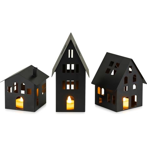 Set 3 lanterne casette LED candeliere decorativo nero (1/5)