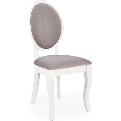 Chaise médaillon blanche et grise en bois Louis (1/5)