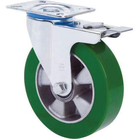 rueda giratora placa freno 10zvfd160-augb aluminio-poliur.verde eje bolas (1/2)