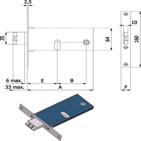 Serrure intérieure pour bande All 16 E60 380 Omec