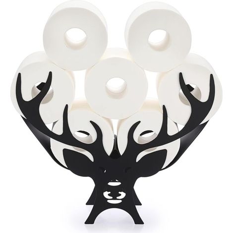 Toilet Paper Roll Holder Metal Paper Holder Deer Shape Paper Storage for Bathroom (Black) (1/5)
