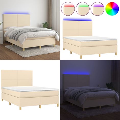 Boxspringbett mit Matratze & LED Creme 140x200 cm Stoff - Boxspringbett - Doppelbett - Cremefarbenes Bett - Bettrahmen - Lattenrost - Home & Living (1/5)