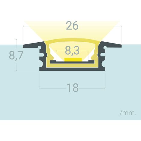 Profilo Alluminio Impermeabile IP65 Incasso 2m per Striscia LED fino a 8mm Alluminio 2 m Semitrasparente